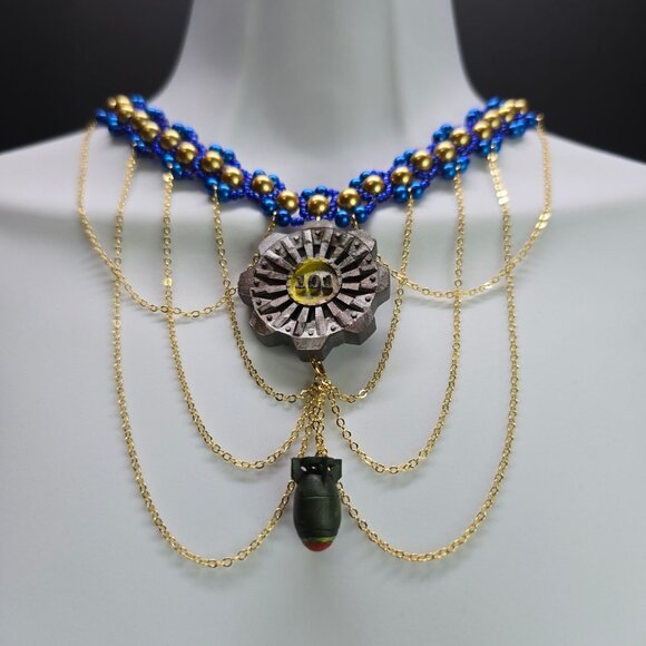 Handmade 18k gold Plated Fallout Vault 101 Inspired Victorian Waterfall Necklace - Picture 2 of 12
